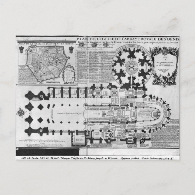 Plan of the Abbey Church of St. Denis, 1705 Postcard (Front)
