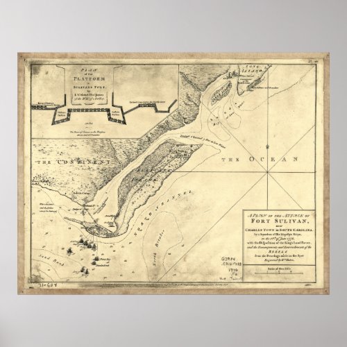 Plan of the Attack Fort Sulivan Map June 28 1776 Poster