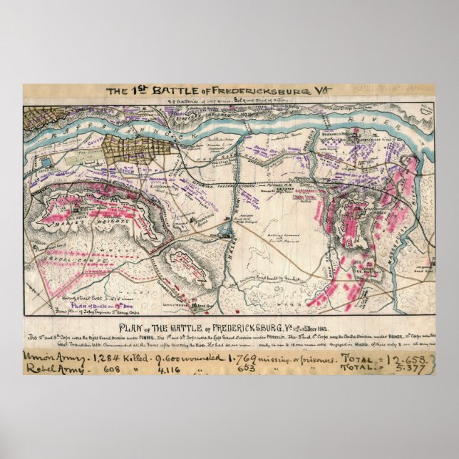 Plan of the Battle of Fredericksburg Poster (Front)