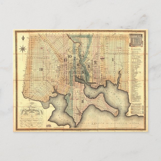 Plan of the City of Baltimore Maryland Map (1822) Postcard (Front)