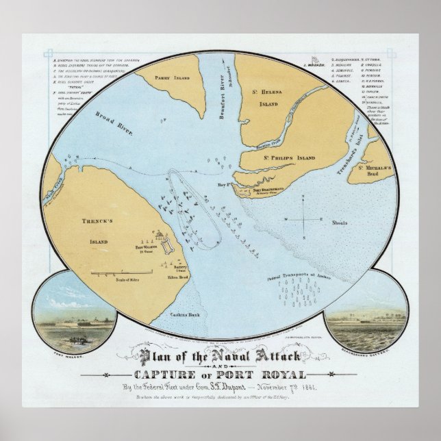 Plan of the Naval Attack And Capture of Port Royal Poster (Front)