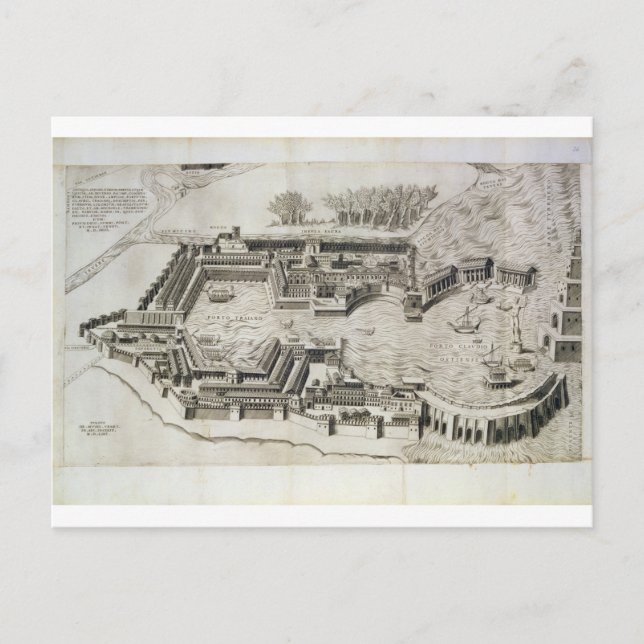 Plan of the port of Ostia Antica, engraved by the Postcard (Front)