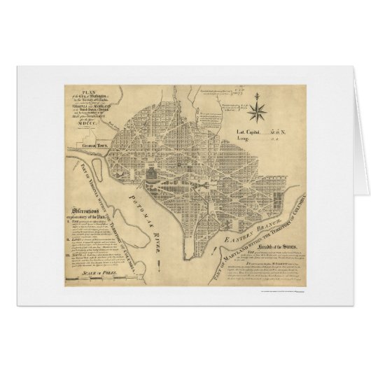 Plan of Washington DC Map 1792 Cards (Front Horizontal)