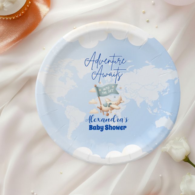 Plane Adventure Awaits Baby Shower Paper Plates (Creator Uploaded)