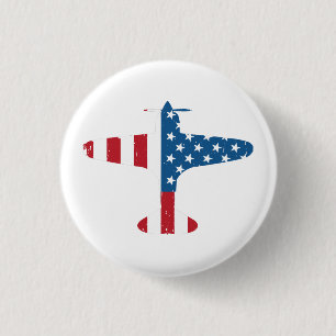 Plane Aircraft USA Flag Veteran Pilot Gift Button