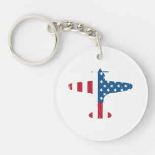 Plane Aircraft USA Flag Veteran Pilot Gift Keychain