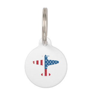 Plane Aircraft USA Flag Veteran Pilot Gift Pet ID Tag