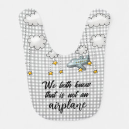 Plane and Funny Text on Gingham   Baby Bib