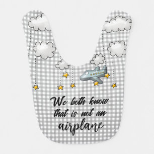Plane and Funny Text on Gingham   Baby Bib