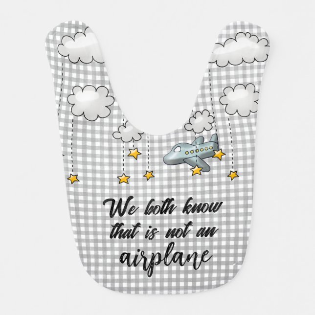Plane and Funny Text on Gingham   Baby Bib (Front)