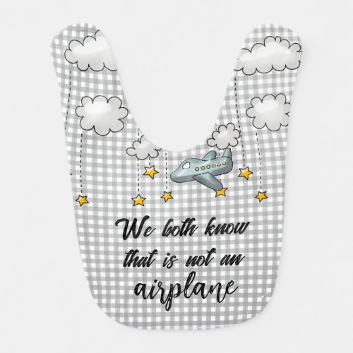 Plane and Text on Gingham  Baby Bib