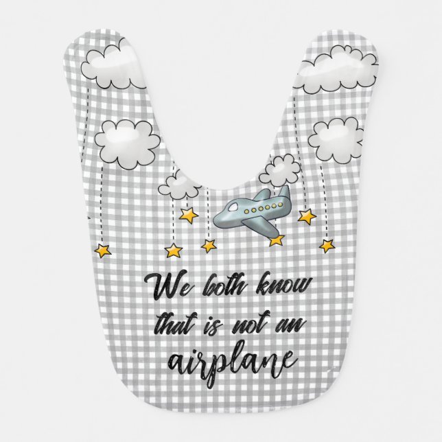 Plane and Text on Gingham  Baby Bib (Front)