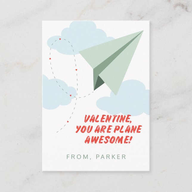 Plane Awesome Paper Airplane Class Valentine Card (Front)