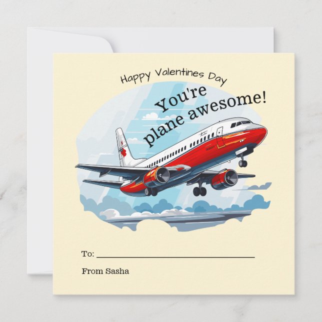 Plane Awesome school Valentine card (Front)