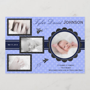 Plane Baby Boy Photo Birth Announcement