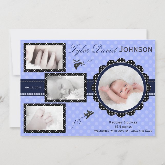 Plane Baby Boy Photo Birth Announcement (Front)
