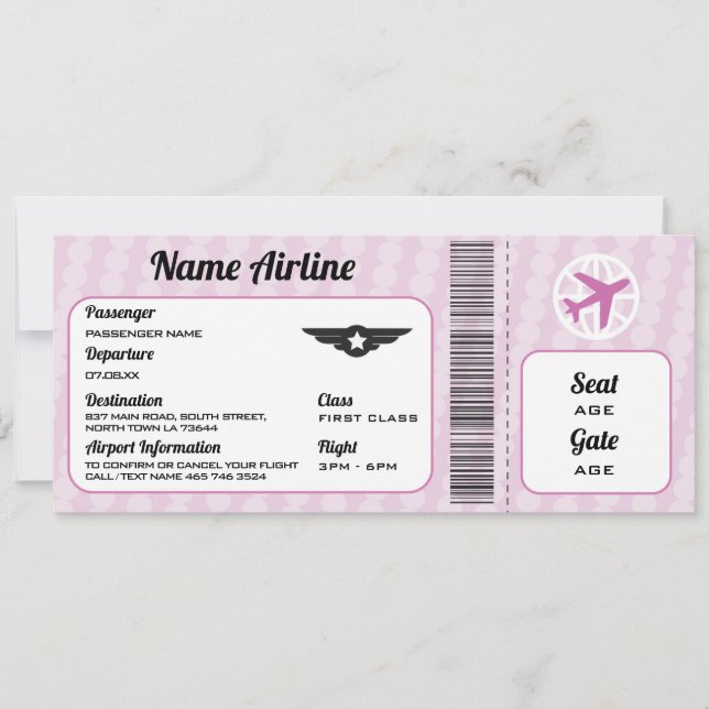 Plane Birthday Airplane Ticket Party Pink Invite (Front)