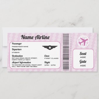 Plane Birthday Airplane Ticket Party Pink Invite | Zazzle