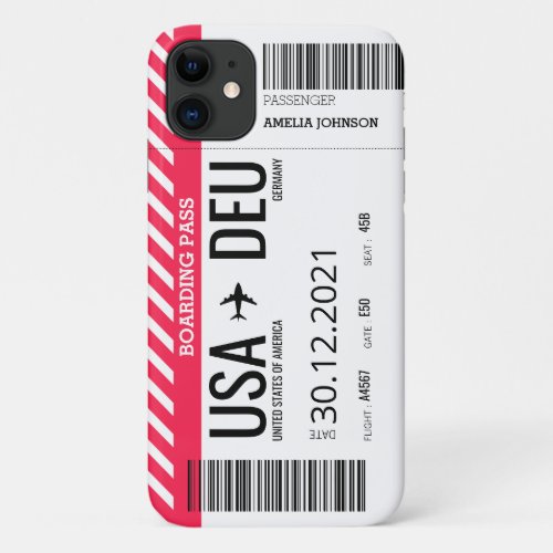 Plane Boarding Ticket Personalize iPhone 11 Case