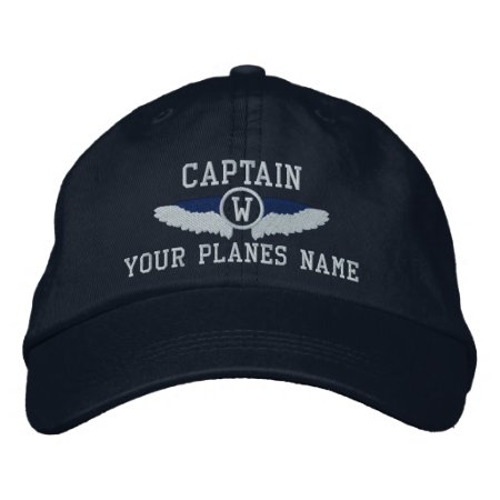 Plane Captain Or Pilots Wings Monogrammed Embroidered Baseball Cap