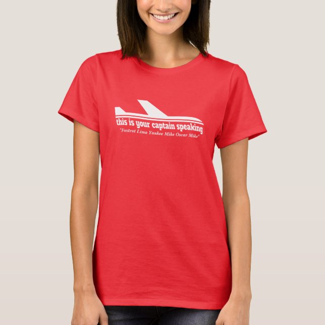 Plane captain speaking radiotelephony Fly Mom tee (Front)