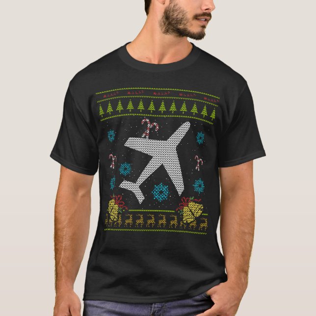 Plane Christmas Ugly Sweater Airplane Pilot Shirt (Front)