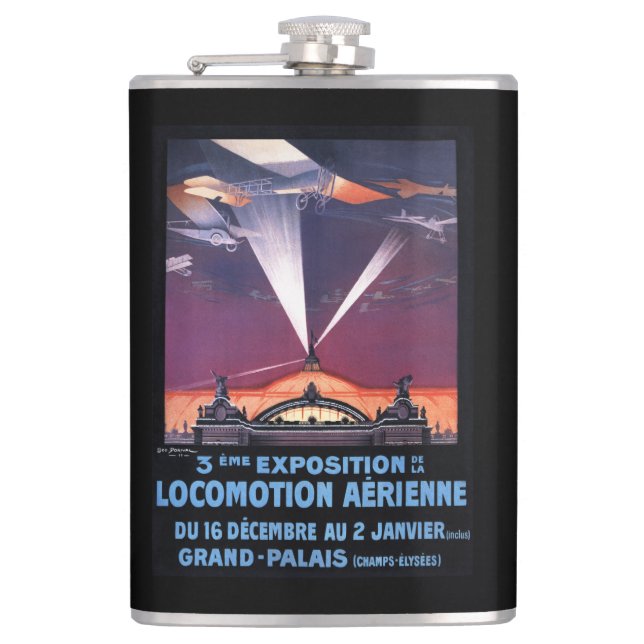 Plane Flying Over Searchlight Poster Flask (Front)
