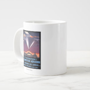 Plane Flying Over Searchlight Poster Giant Coffee Mug