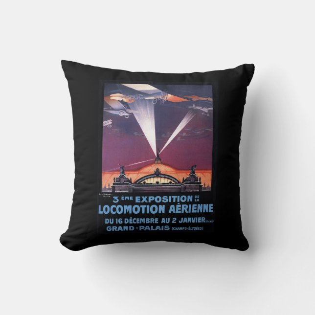 Plane Flying Over Searchlight Poster Throw Pillow (Front)