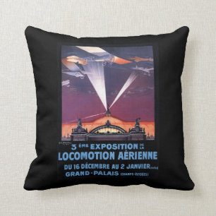 Plane Flying Over Searchlight Poster Throw Pillow
