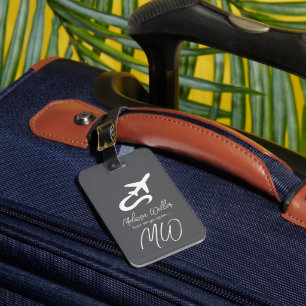 Plane (front side), World Map (back) GRAY Luggage Tag