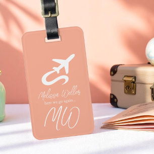 Plane (front side), World Map (back) Peach Luggage Tag