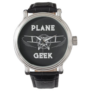 Plane GEEK Typography & Airplane,Black,Simple Watch