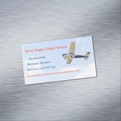 Plane in Sky Flight School Instructor Pilot  Business Card Magnet
