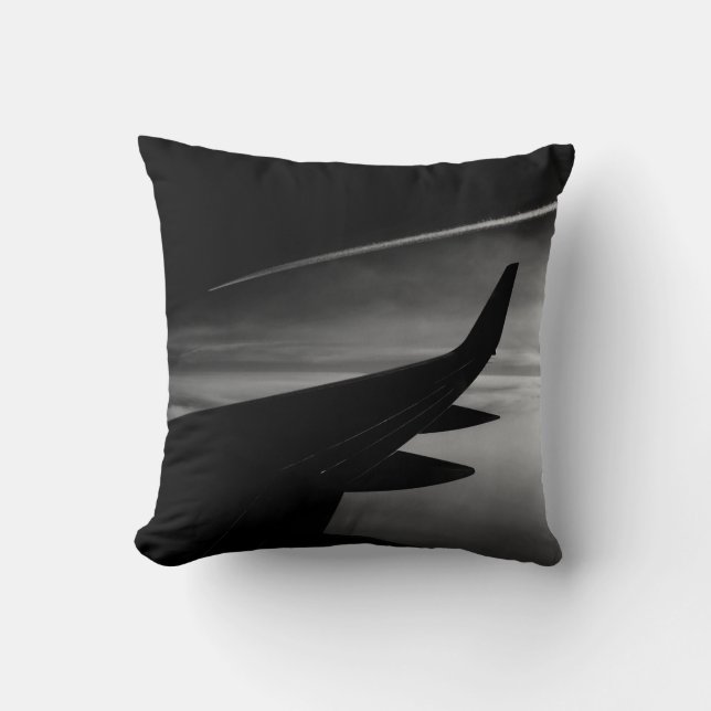 Plane in the Air - Black and White Photograph Throw Pillow (Front)
