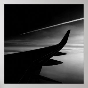 Plane in the Air in Black and White Poster