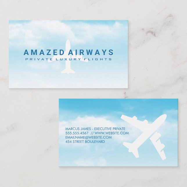 Plane in the Blue Cloudy Sky Business Card (Front/Back)