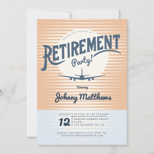 Plane sunset retirement party invitation