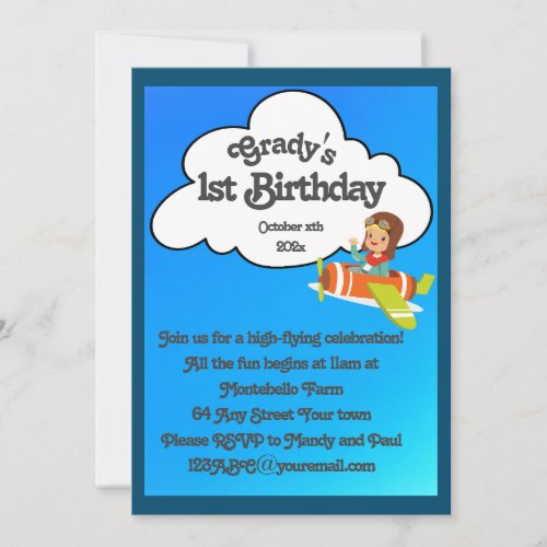 Plane Theme Birthday Boy Invitation