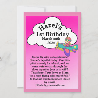Plane Theme Birthday (Girl) Invitation