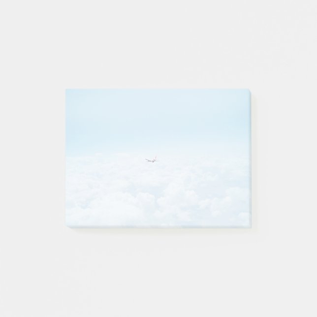 Plane Themed, A Airplane Flies In Blue Skies Above Post-it Notes (Front)