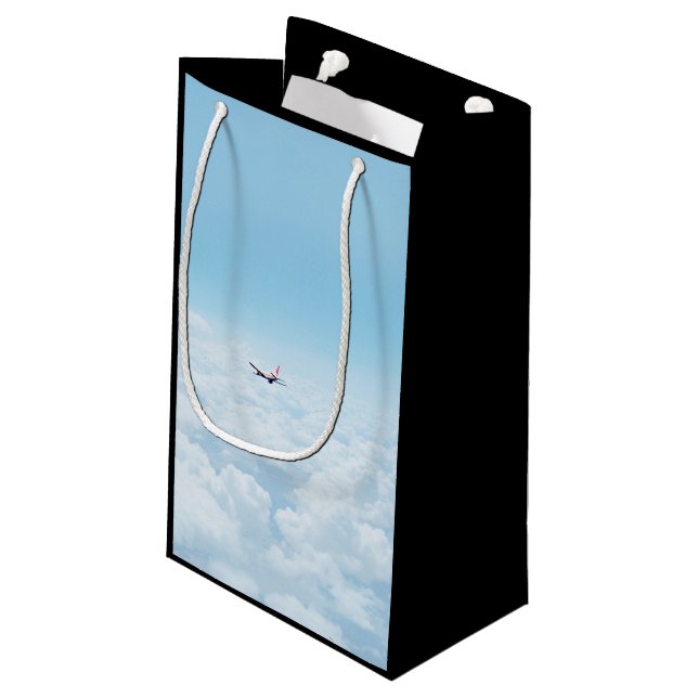 Plane Themed, A Airplane Flies In Blue Skies Above Small Gift Bag (Back Angled)