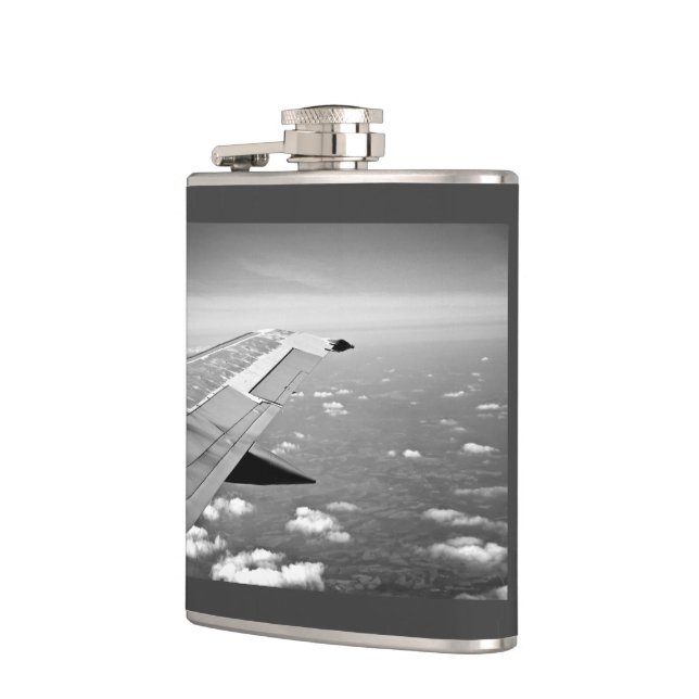 Plane Themed, Grayscale Airplane Wings Flying Over Flask (Left)