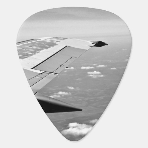 Plane Themed Grayscale Airplane Wings Flying Over Guitar Pick