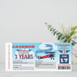 Plane Ticket, Aviation, Airplane, 3rd Birthday Invitation | Zazzle