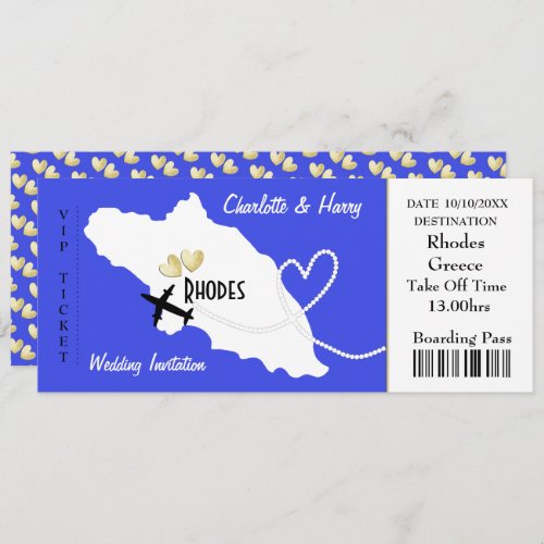 Plane Ticket Boarding Pass To Rhodes Greek Wedding Invitation