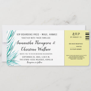 Plane Ticket Green Palm Destination Wedding RSVP Invitation