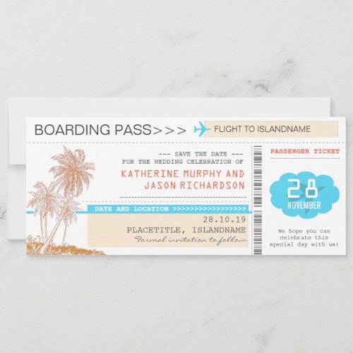 plane tickets boarding pass save the date design