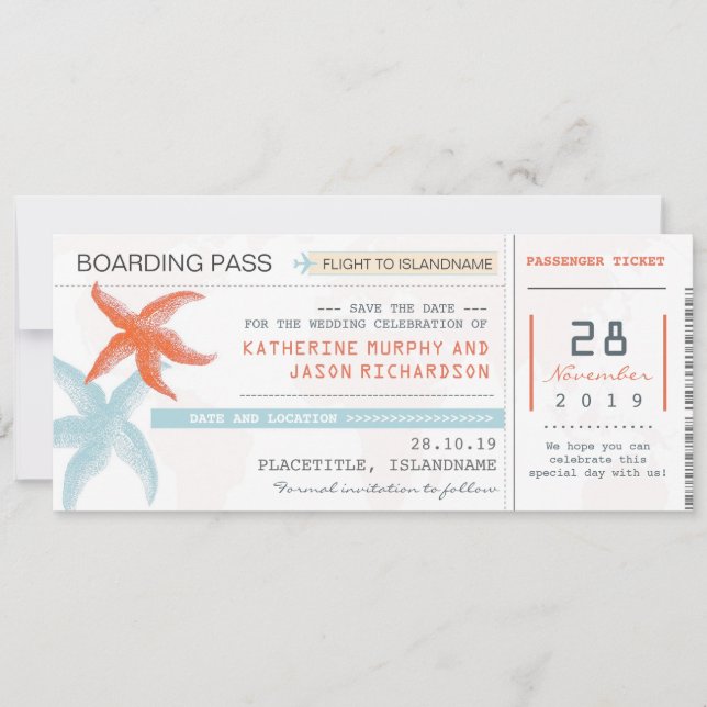 plane tickets boarding pass save the date design (Front)
