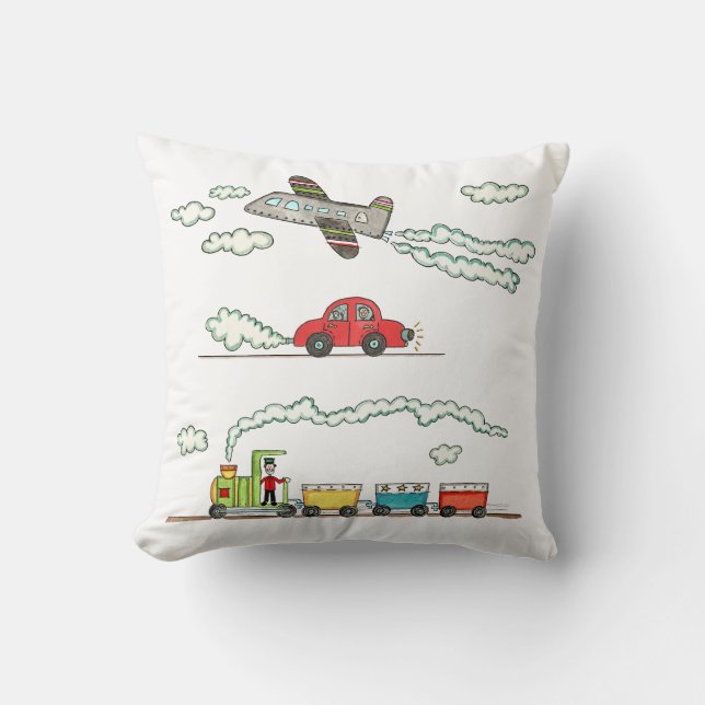 Plane, Train and Car Throw Pillow (Front)
